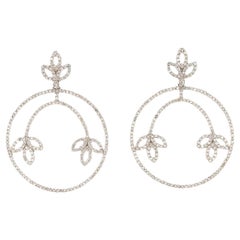 Circle Leaf Dangle Natural Diamond Earrings In 14k Solid Gold (Certified)