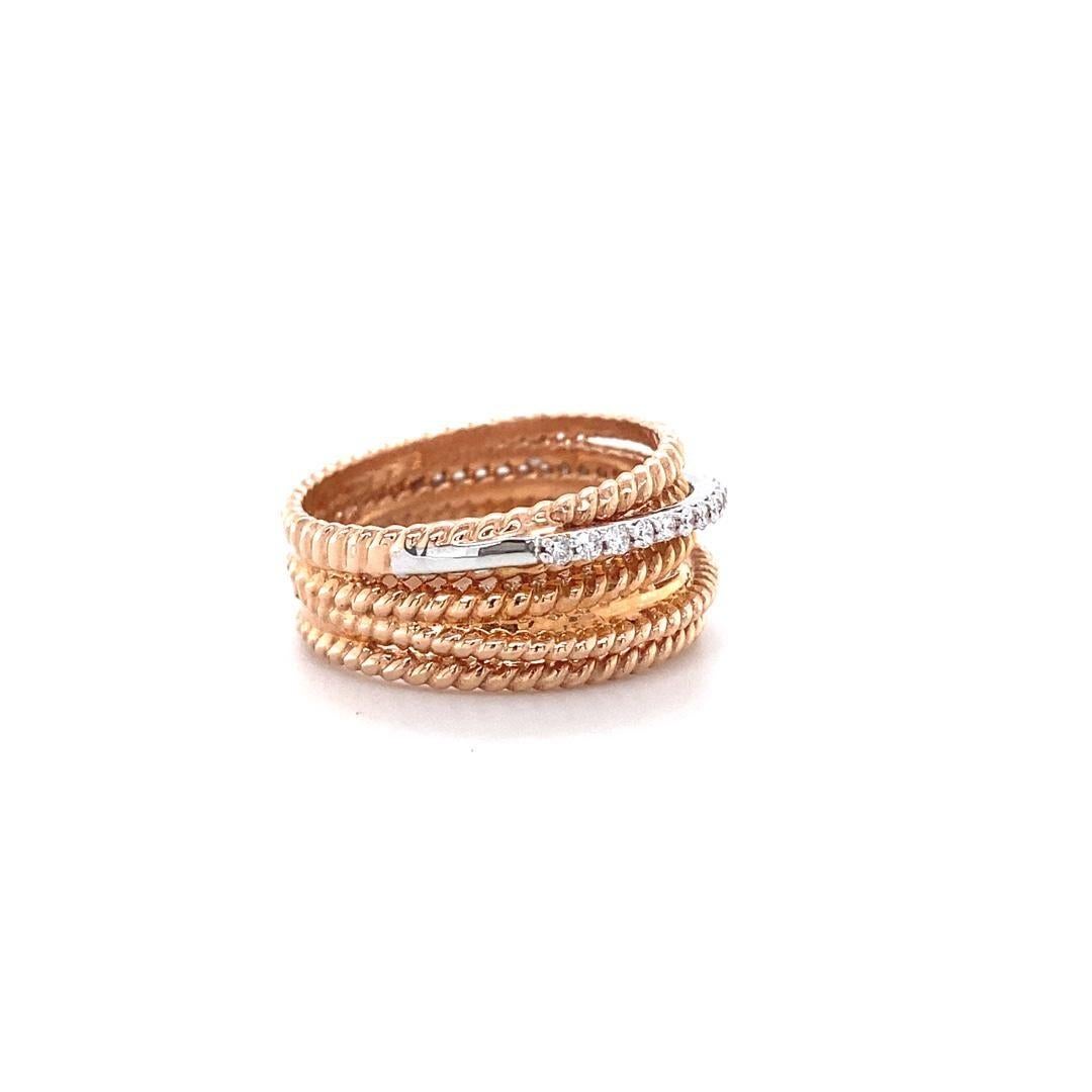 Art Déco Anello Twist Diamond Broad Band in oro massiccio 14K (certificato) in vendita