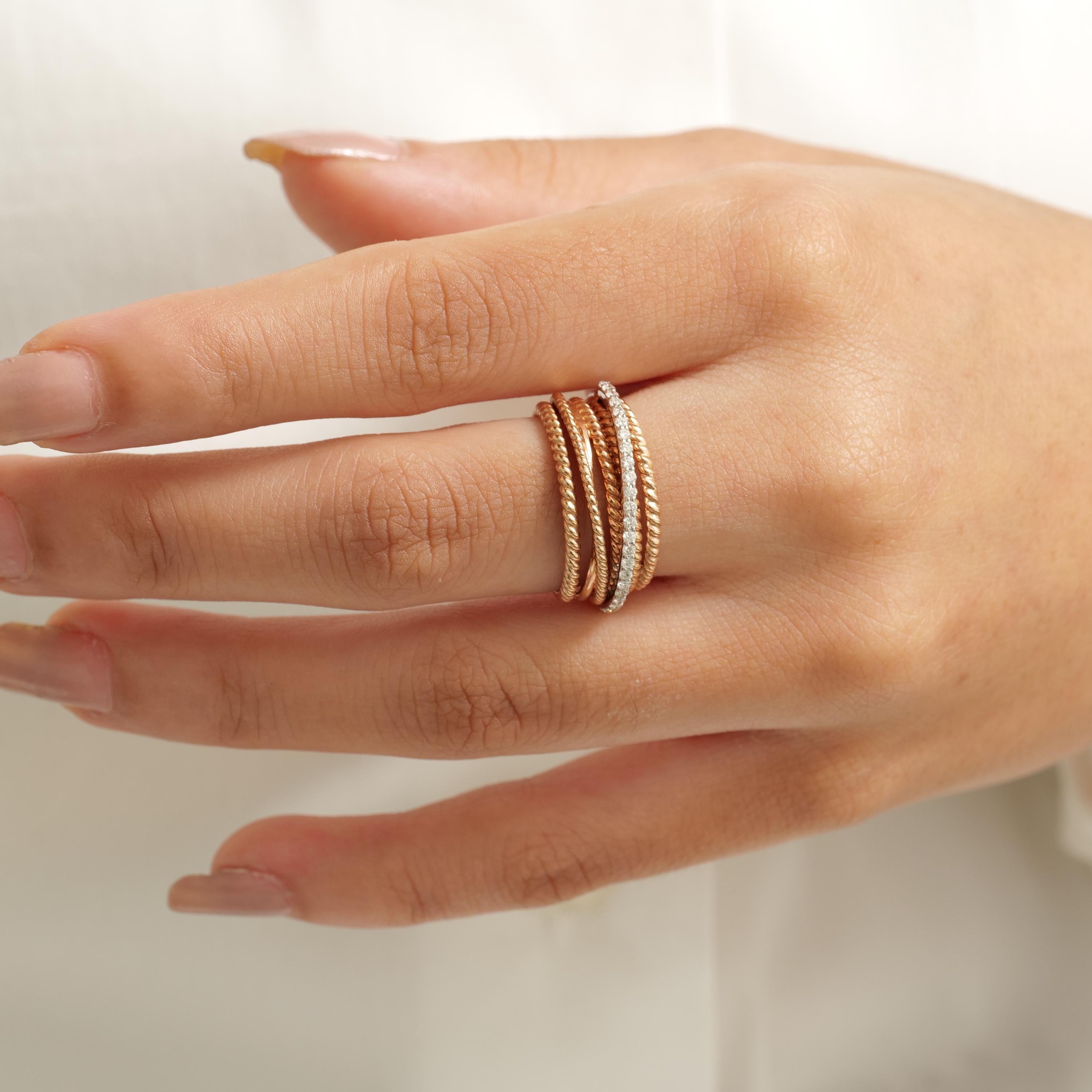 Donna Anello Twist Diamond Broad Band in oro massiccio 14K (certificato) in vendita
