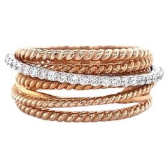 Twist Natural Diamond Broad Band Ring in 14K Solid Gold (Certified)