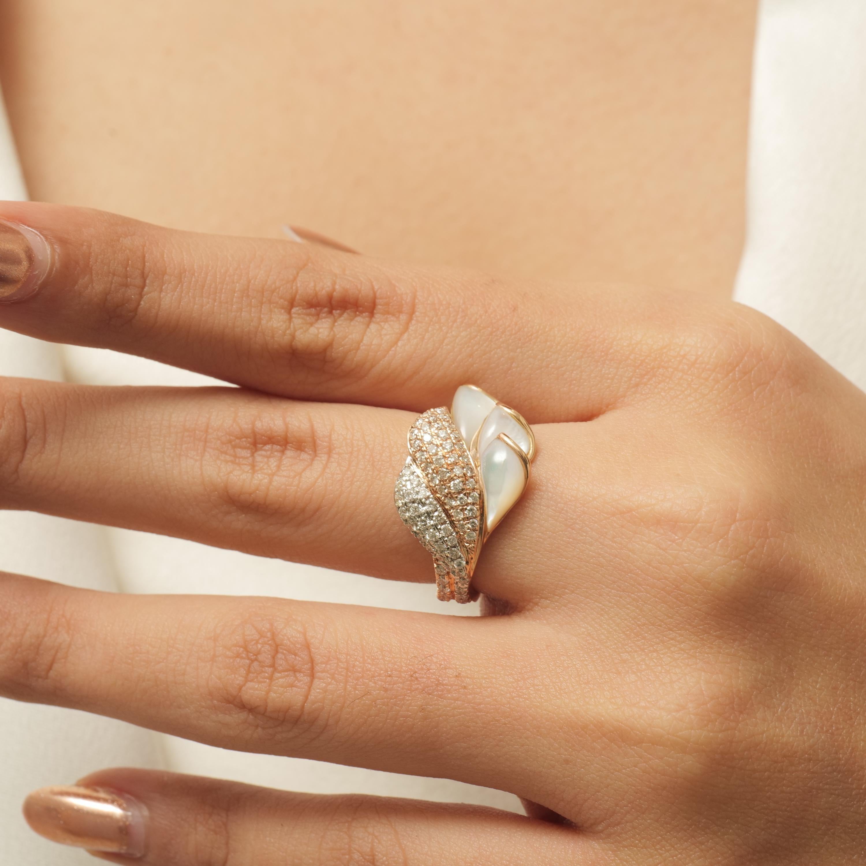 Perlmutt-Diamantring aus 14K massivem Gold (zertifiziert) (Art déco) im Angebot