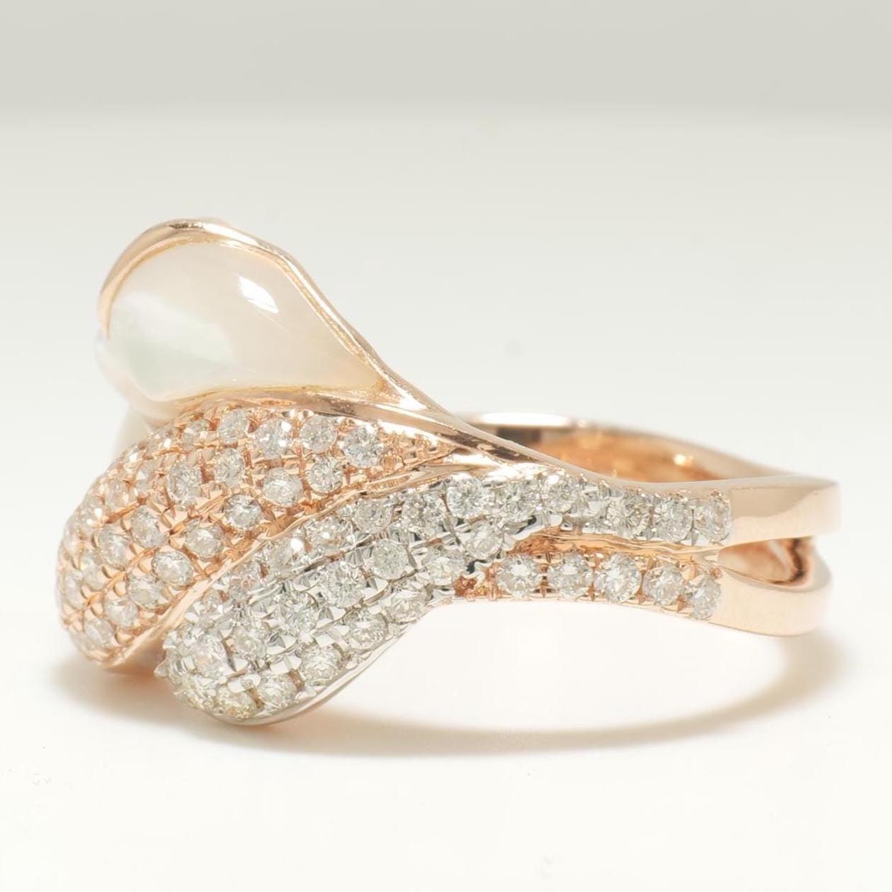 Perlmutt-Diamantring aus 14K massivem Gold (zertifiziert) Damen im Angebot