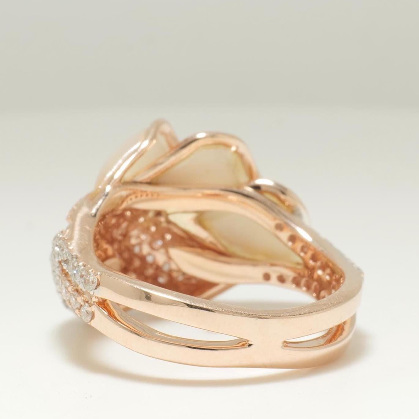 Perlmutt-Diamantring aus 14K massivem Gold (zertifiziert) im Angebot 2