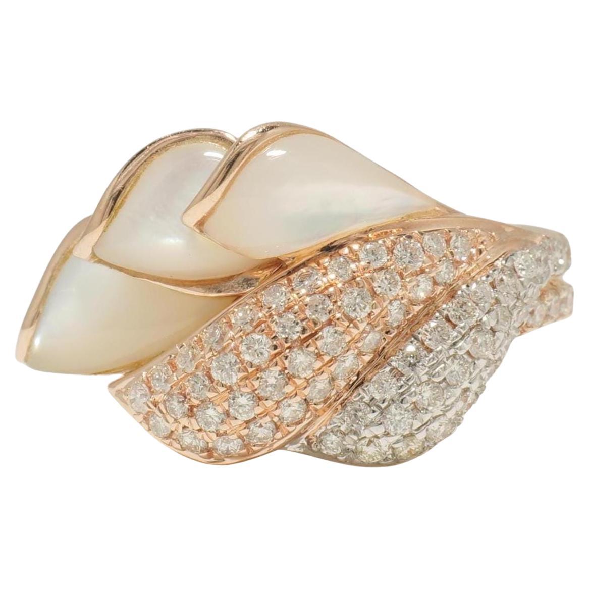 Mother of Pearl Shell Design Natural Diamond Ring in 14K Solid Gold (Certified)