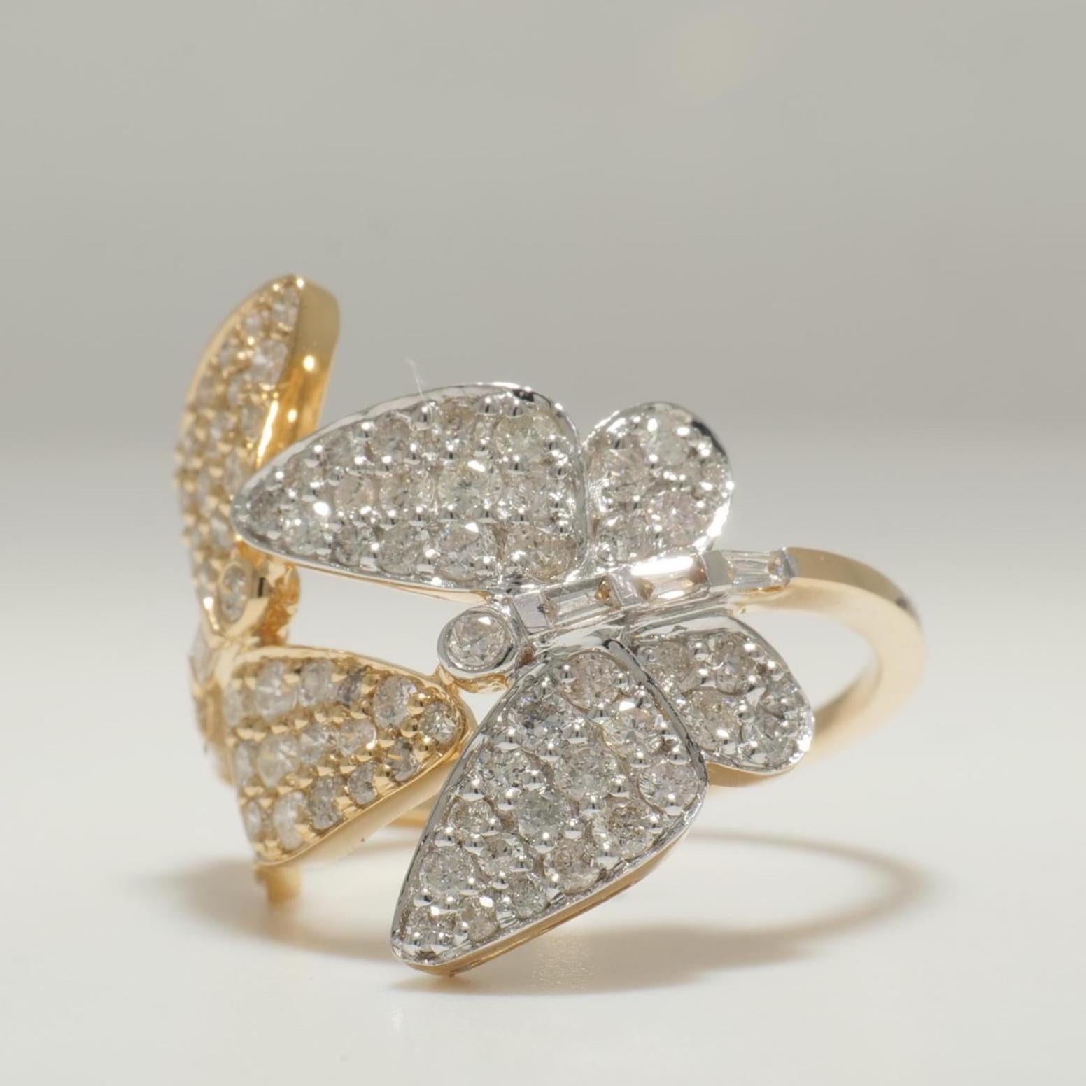 Donna Anello con diamante a farfalla in oro massiccio 14K (certificato) in vendita