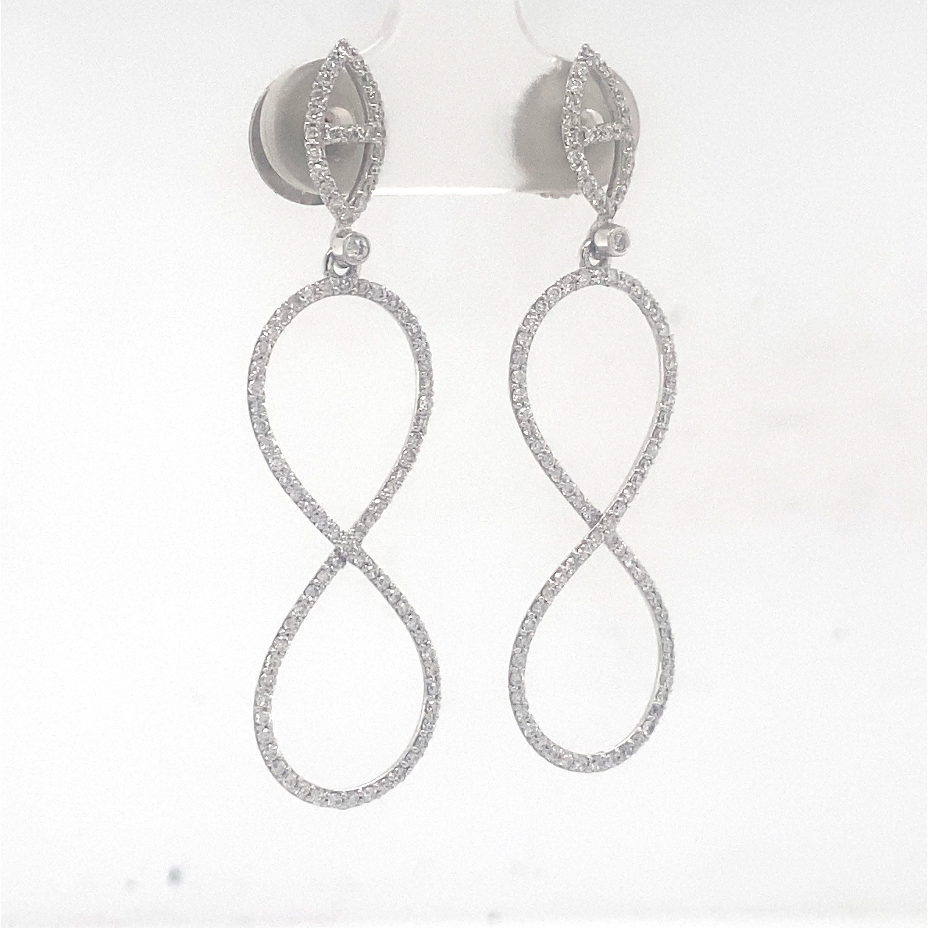 Boucles d'oreilles pendantes en or massif 14K (certifié) avec diamant à l'infini Pour femmes en vente