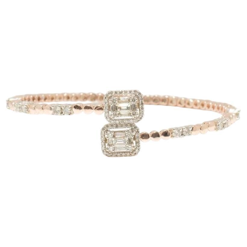 Rectangular Halo Natural Diamond Bracelet in 14k Solid Gold (Certified) For Sale