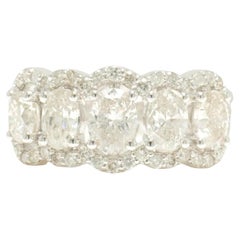 Oval Halo Natural Diamond Half Eternity Band Ring in 14K Solid Gold (Certified)