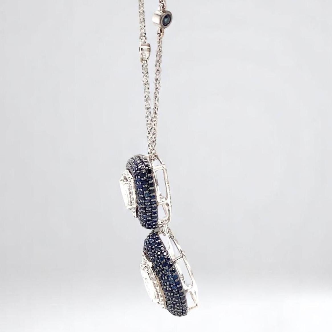 Collier pendentif en or massif 14K avec diamants fantaisie et saphirs bleus (certifié) Neuf - En vente à New Delhi, DL