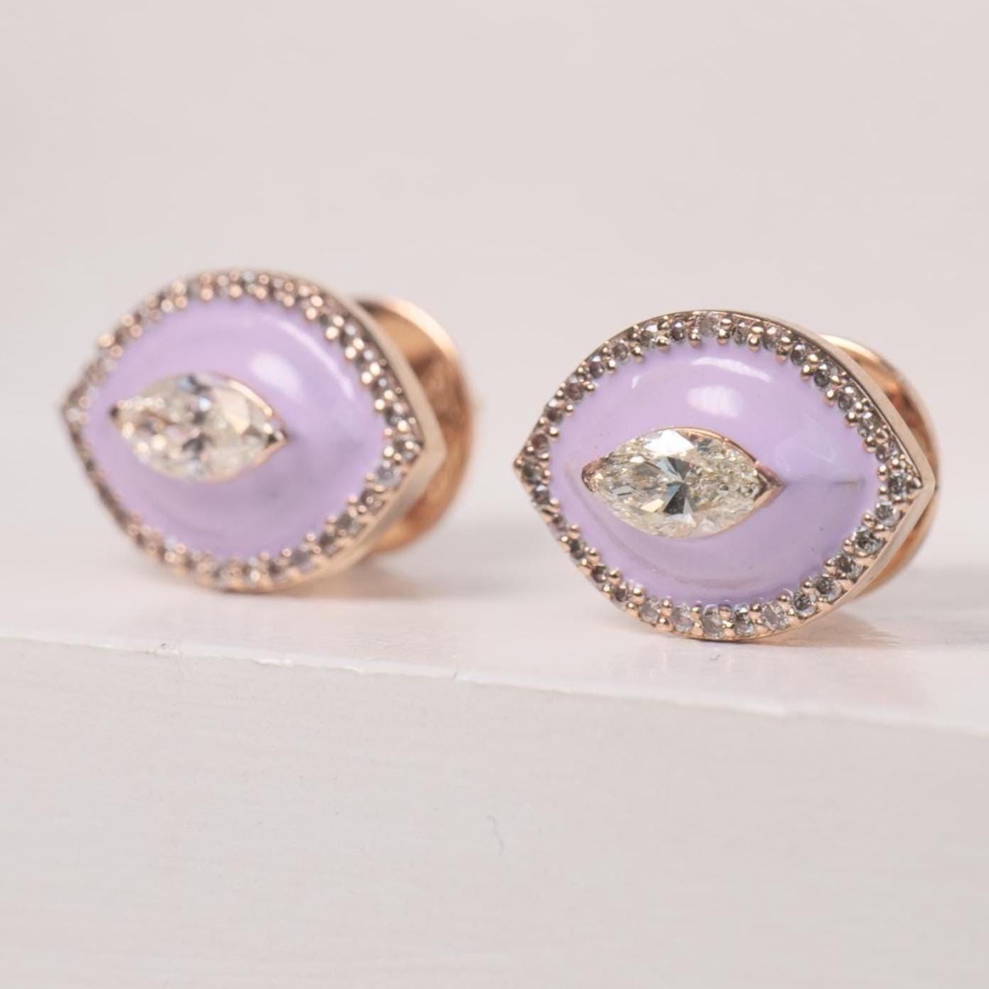 Art Déco Orecchini con diamante e smaltatura rosa in oro massiccio 14k (certificati) in vendita