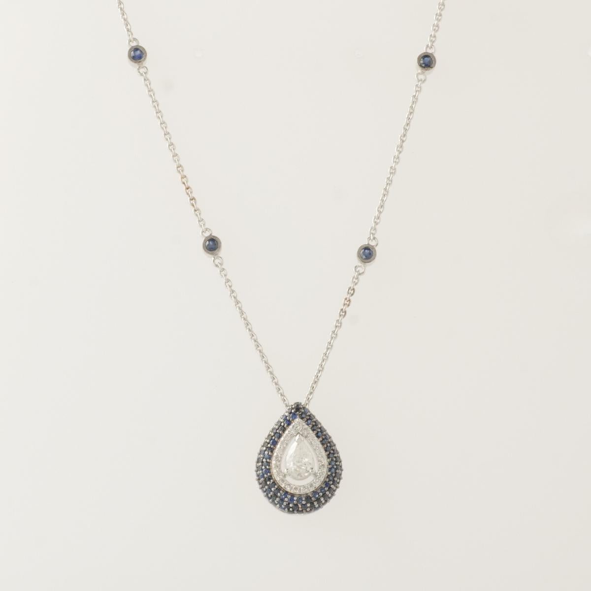 Collier de saphirs bleus en forme de goutte d'eau avec halo de diamants en or massif 14K (certifié) Neuf - En vente à New Delhi, DL