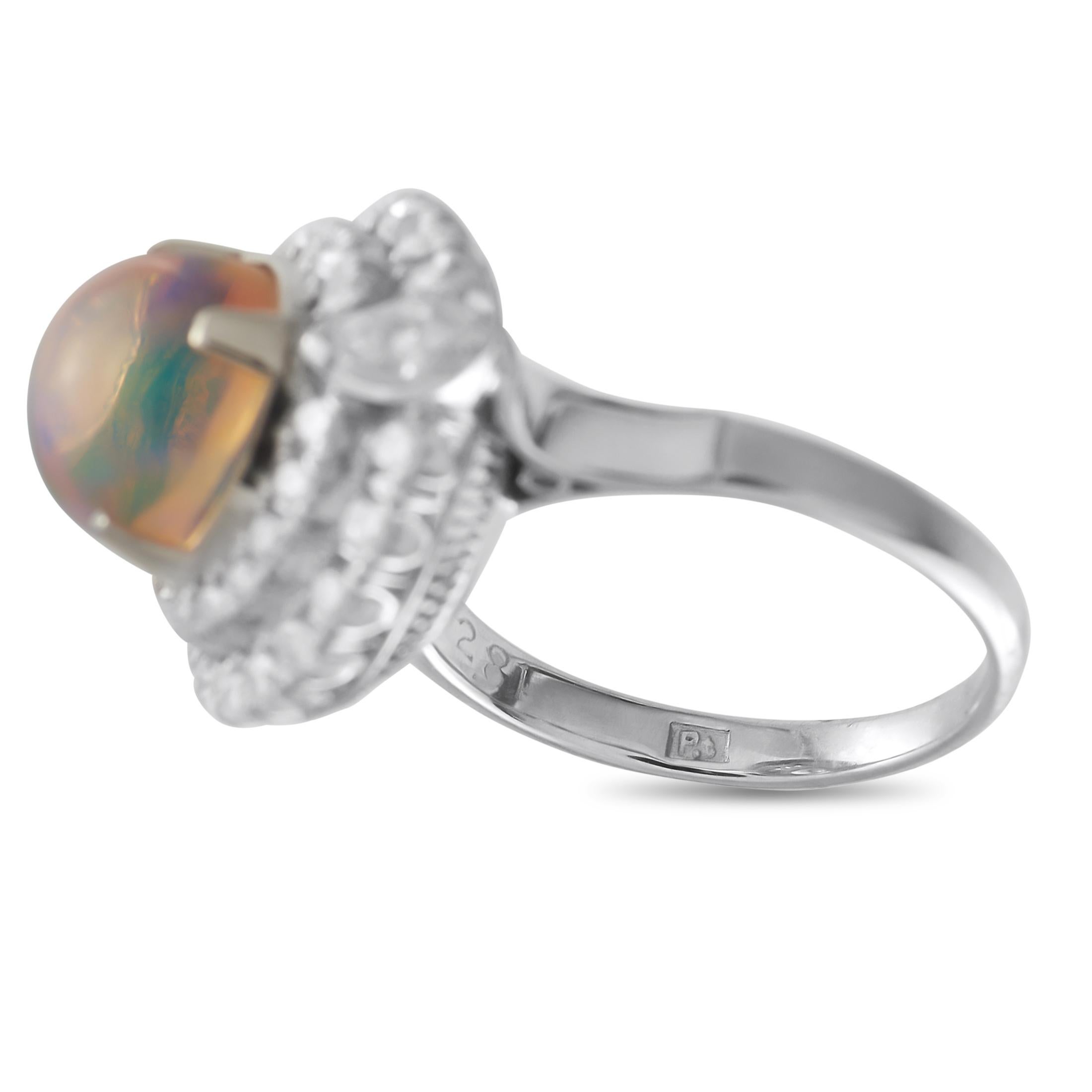 Anello in platino con diamante e opale da 1.05 carati In condizioni ottime in vendita a Southampton, PA