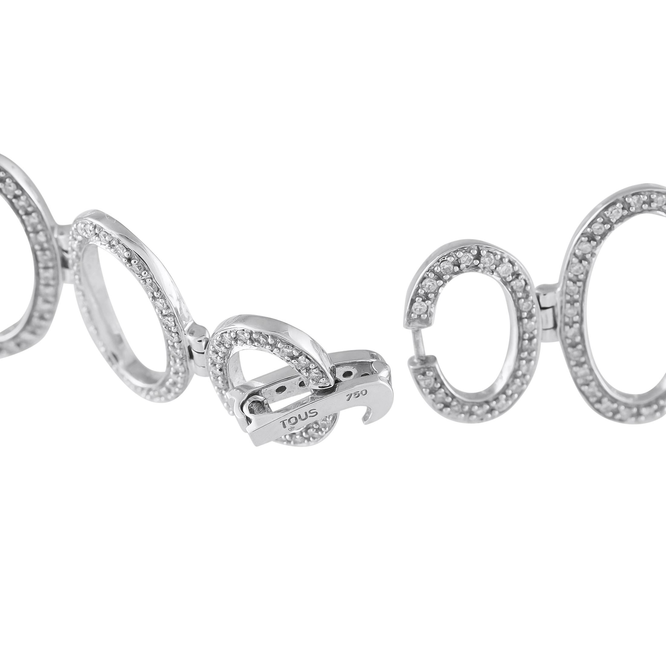 Pulsera de diamantes Tous de oro blanco de 18 quilates y 3,25 ct Corte redondo en venta
