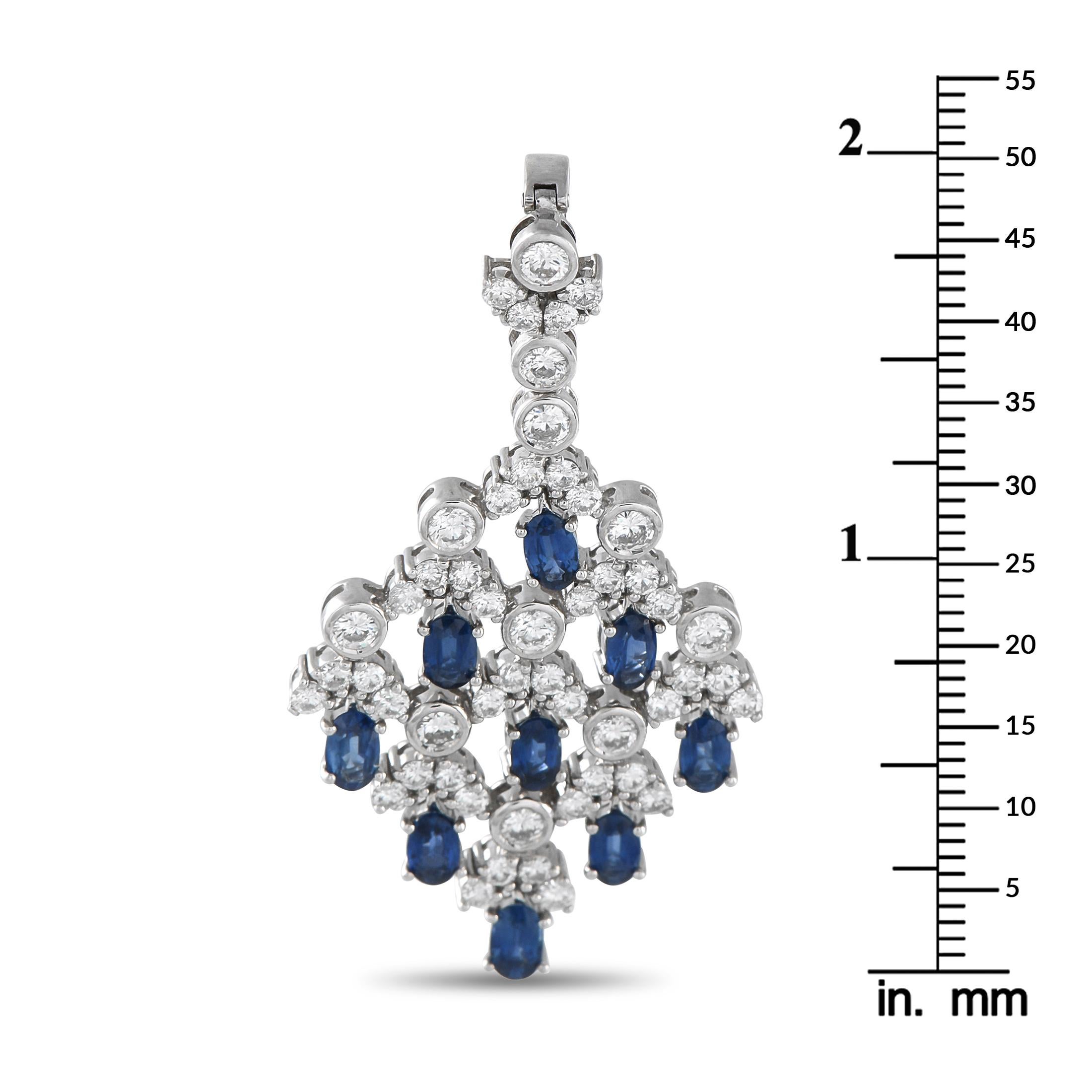 Taille ronde Pendentif en or blanc 18K serti d'un diamant et d'un saphir de 2,73ct en vente