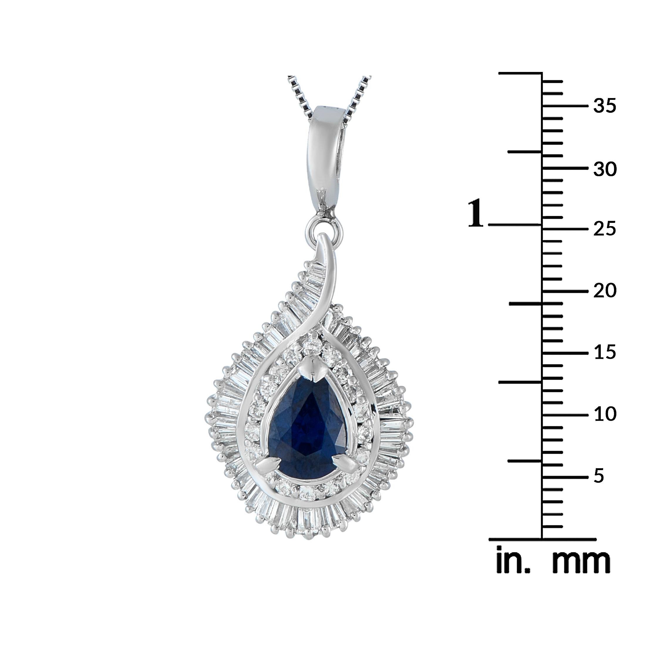 Platin 1,12ct Diamant und Saphir Anhänger Halskette im Zustand „Hervorragend“ im Angebot in Southampton, PA