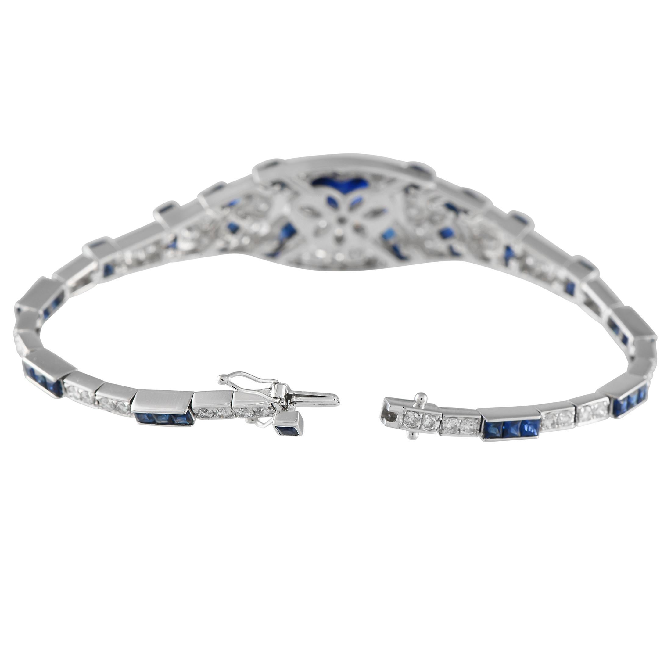 Pulsera de oro blanco de 18 quilates con 3,61 ct de diamantes y zafiros Corte redondo en venta