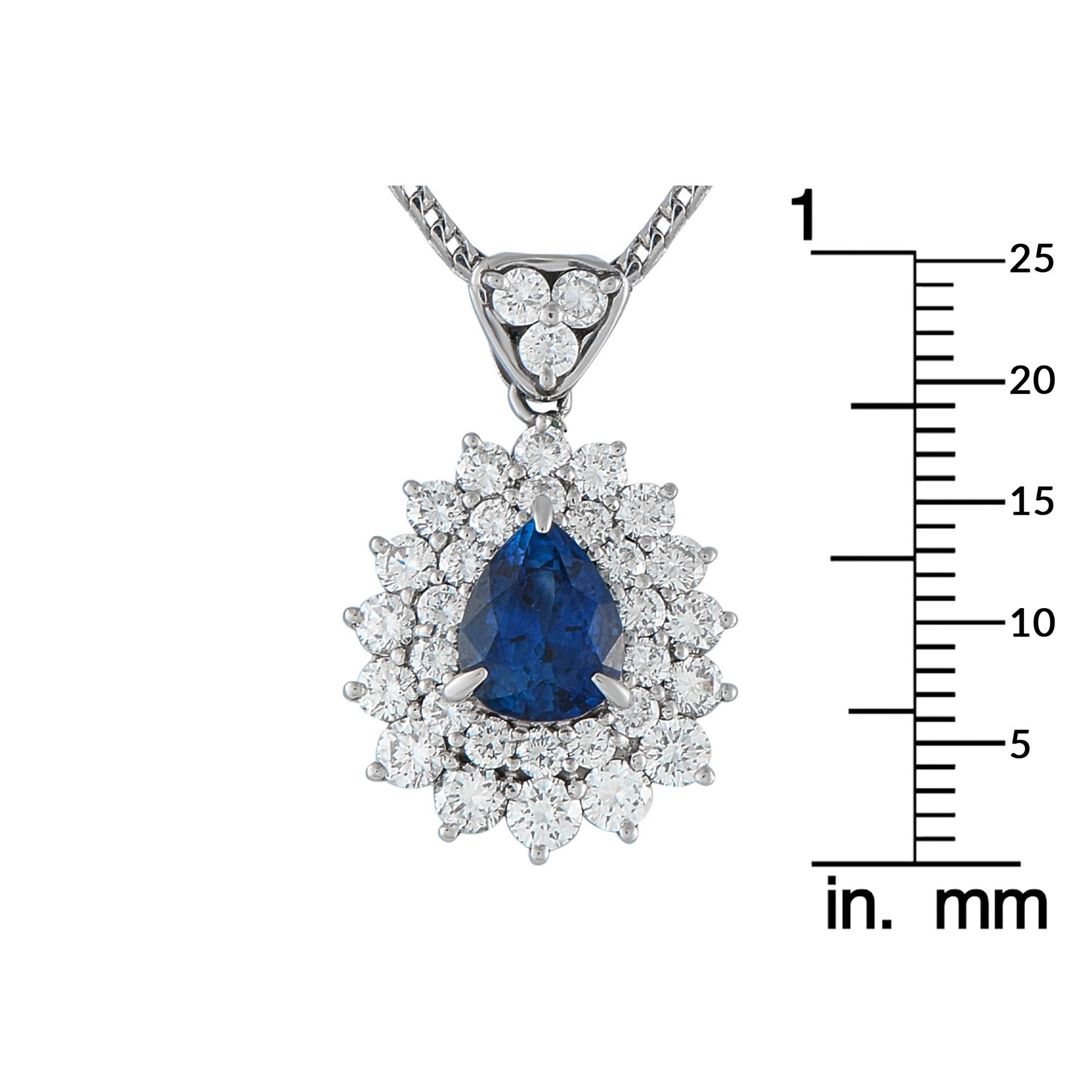 Platin 2,04ct Diamant und Saphir Anhänger Halskette im Zustand „Hervorragend“ im Angebot in Southampton, PA
