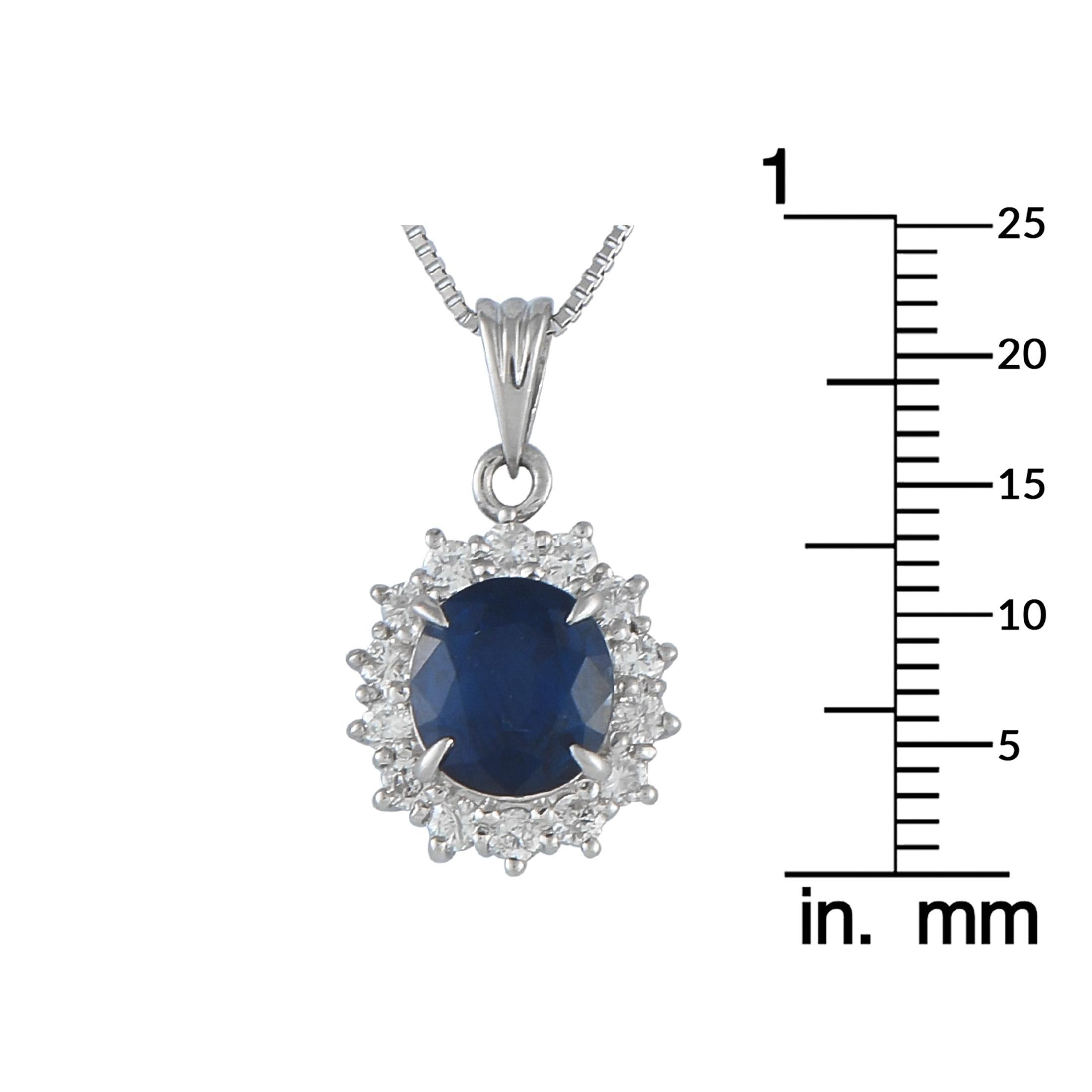 Platin 0,43ct Diamant und Saphir Runde Anhänger Halskette im Zustand „Hervorragend“ im Angebot in Southampton, PA