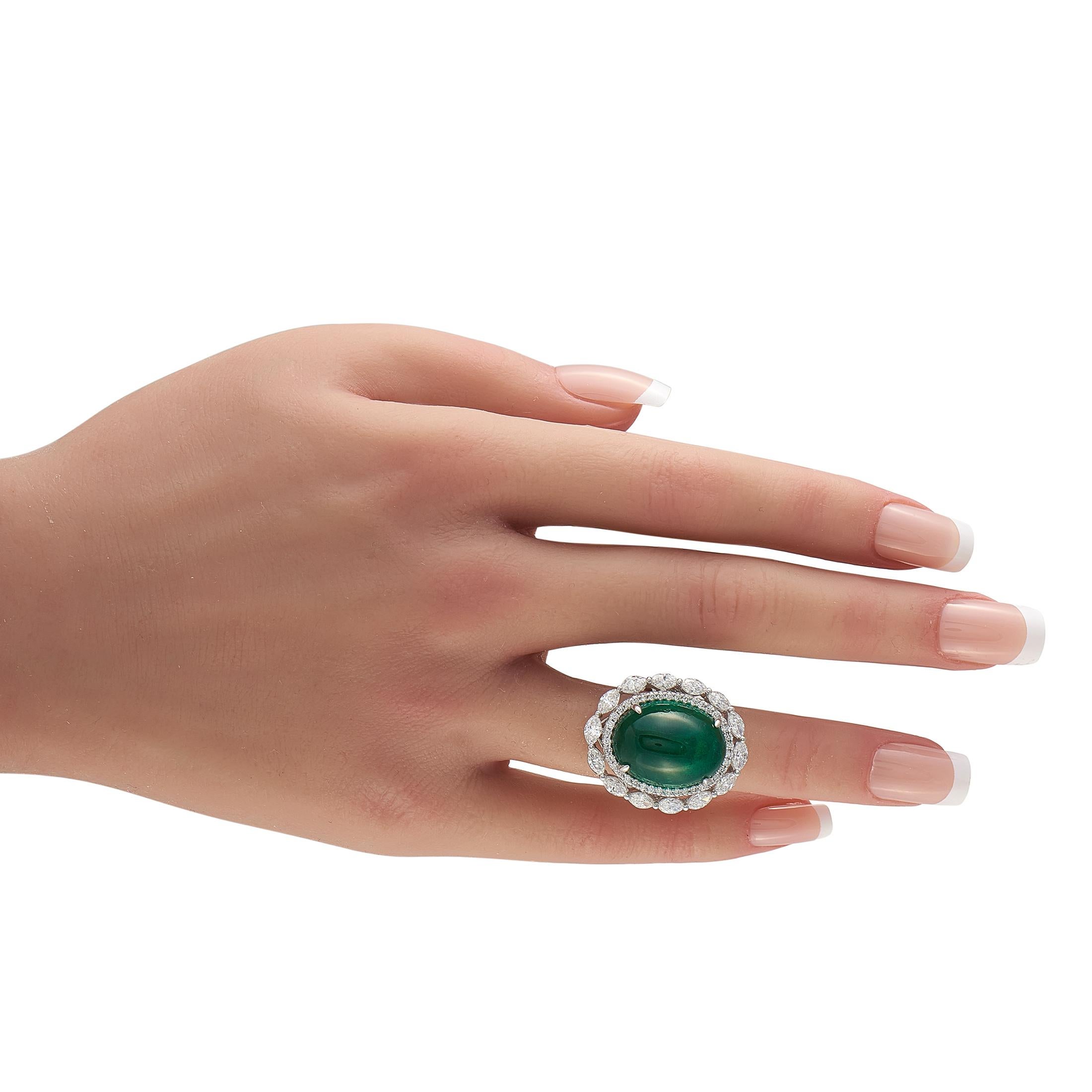 18K Weißgold 2,75ct Diamant und Smaragd Ring (Rundschliff) im Angebot