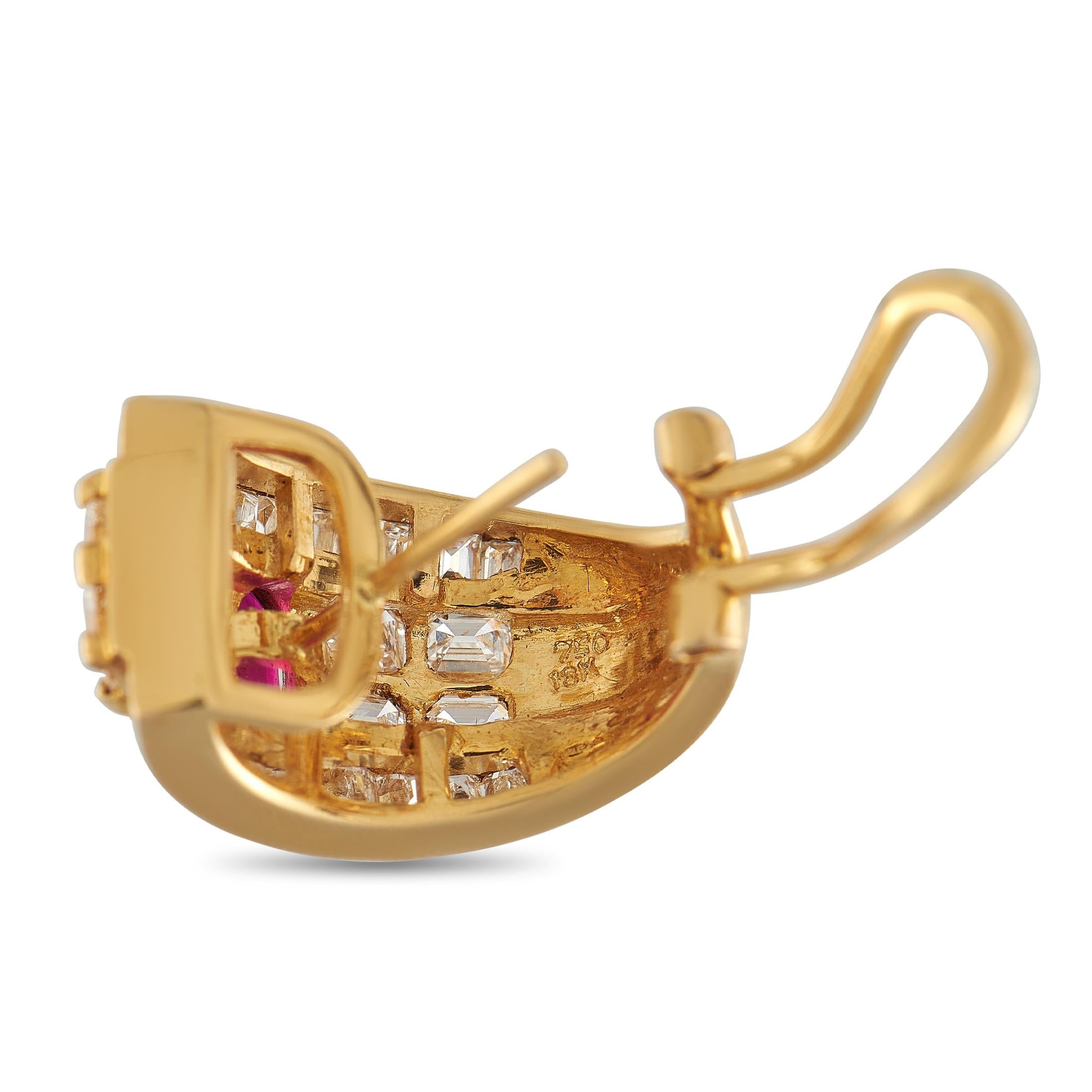 Taglio misto Orecchini in oro giallo 18K con diamanti e rubini da 5,20 carati in vendita