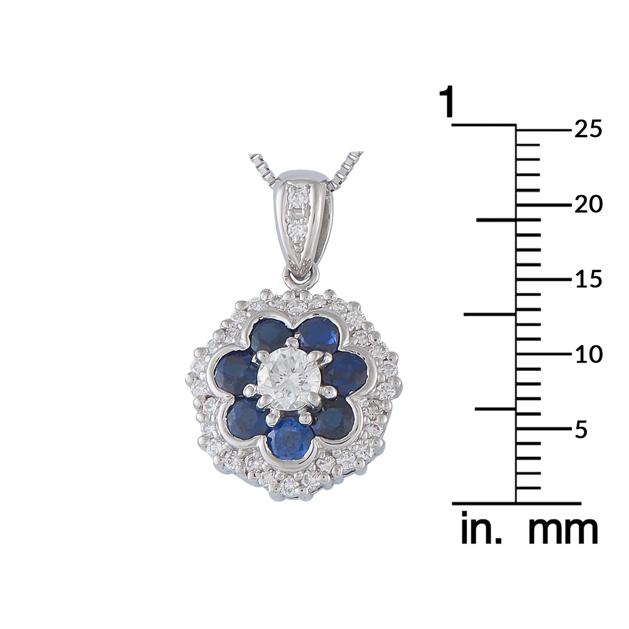 Collier fleur en platine avec 0,62ct de diamant et saphir Excellent état - En vente à Southampton, PA