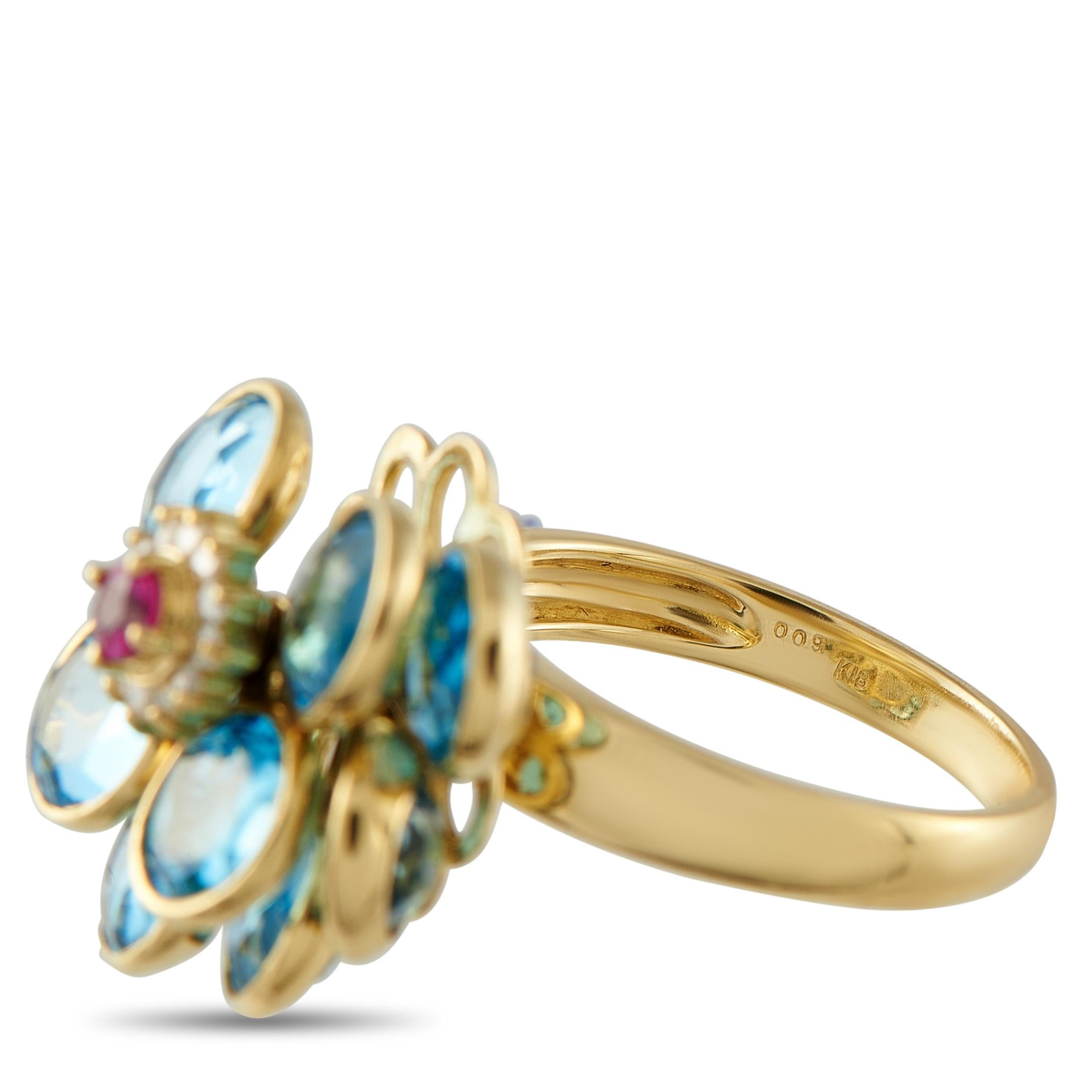 Anello in oro giallo 18K con diamanti, topazio e rubino In condizioni ottime in vendita a Southampton, PA