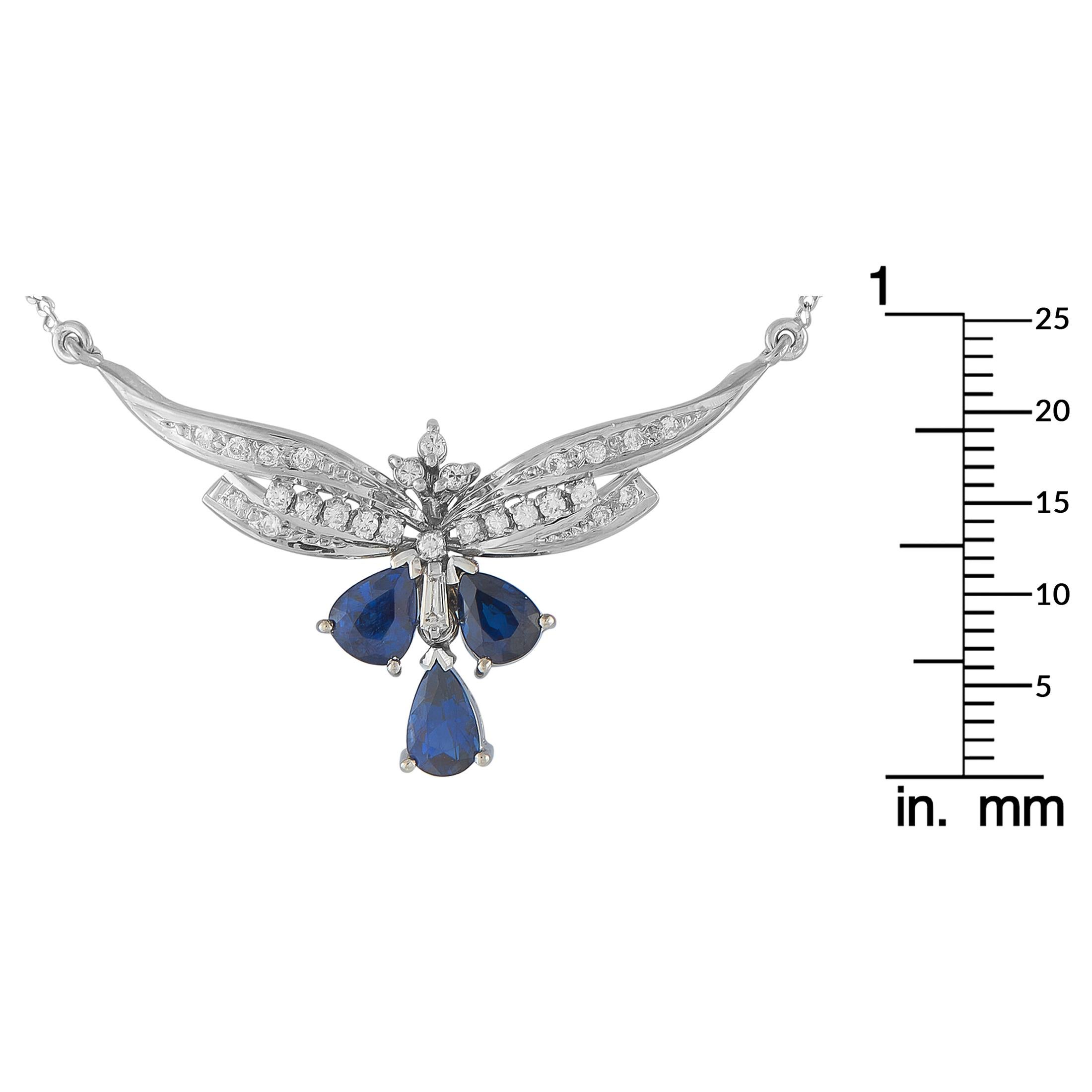 Platin 0,40ct Diamant und Saphir Art Deco Halskette Damen im Angebot