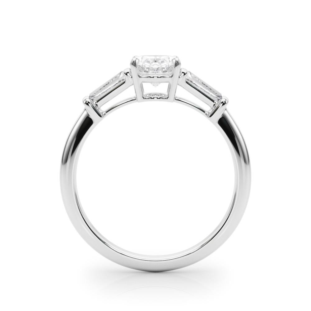 GIA Bague à 3 pierres en or blanc 18K avec diamants ovales et baguettes de 2,00 carats Neuf - En vente à New York, NY