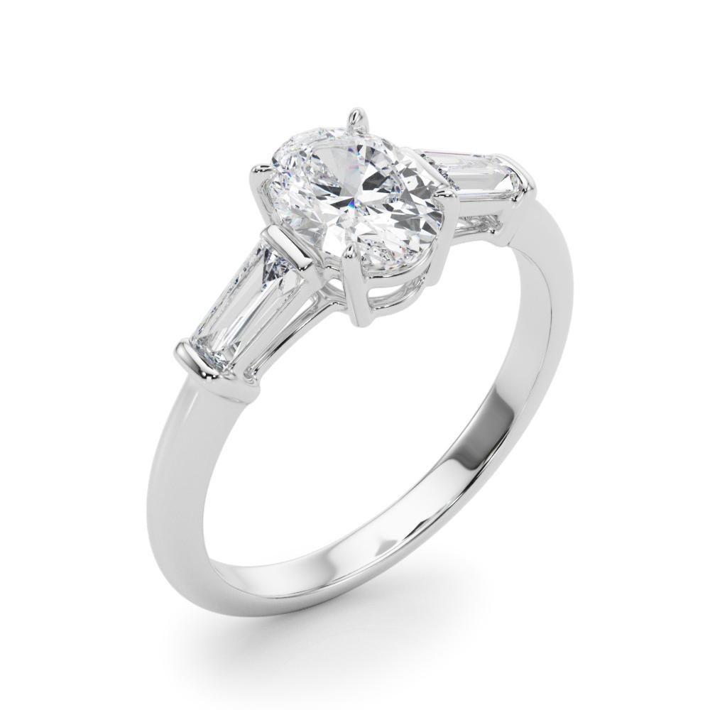 GIA Bague à 3 pierres en or blanc 18K avec diamants ovales et baguettes de 2,00 carats Pour femmes en vente