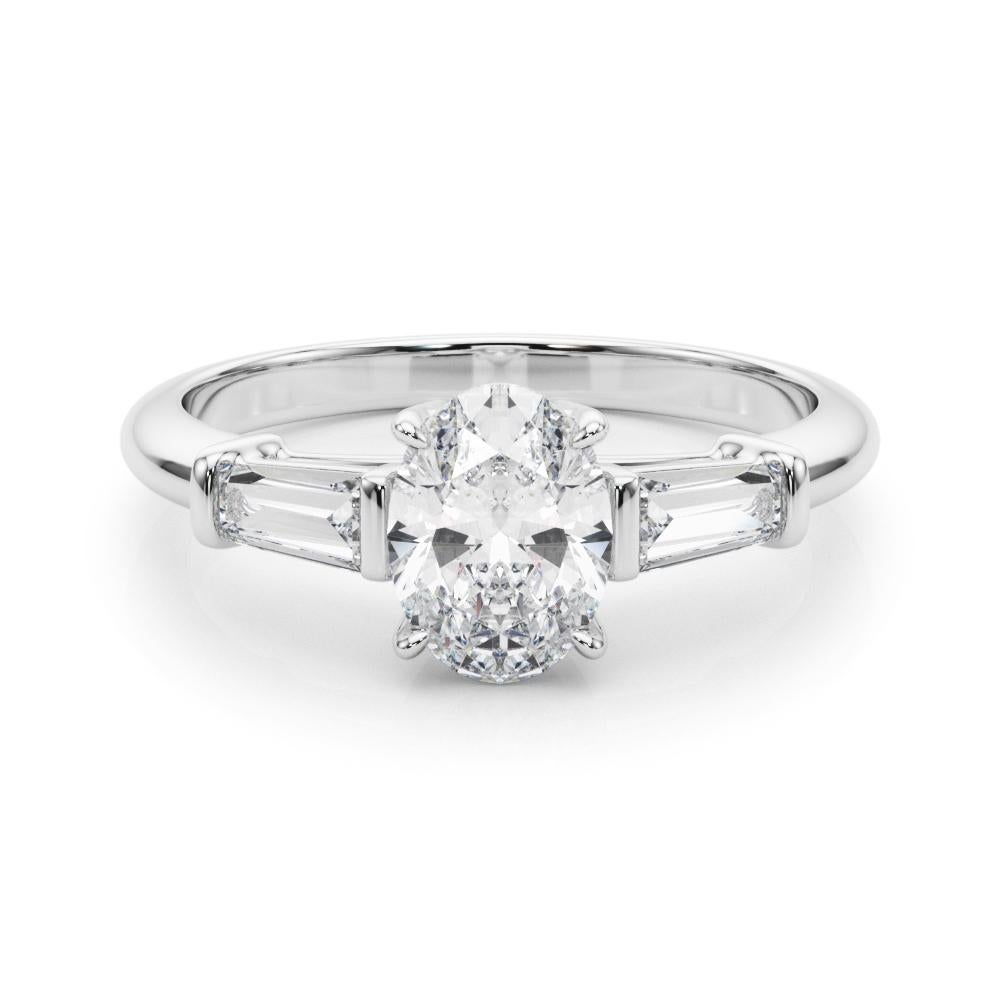 GIA Bague à 3 pierres en or blanc 18K avec diamants ovales et baguettes de 2,00 carats en vente 1