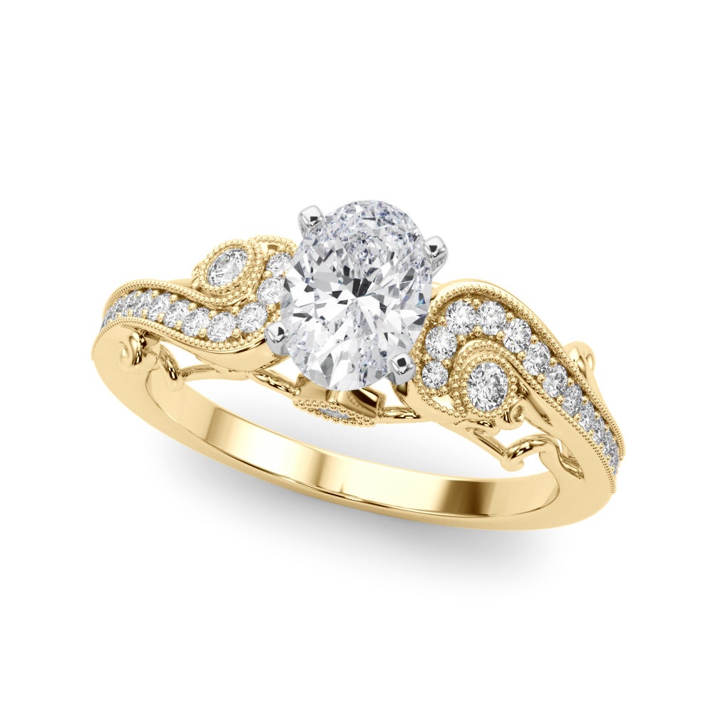 GIA 1.20 Carat Oval Three-Stone Curved Bypass 18K Yellow Gold Diamond Ring