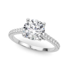 GIA 1.33 Carat Round Pave Hidden Diamond Cathedral 18K White Gold Diamond Ring