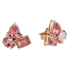 Boucles d'oreilles minimales en or rose 18k avec tourmaline rose