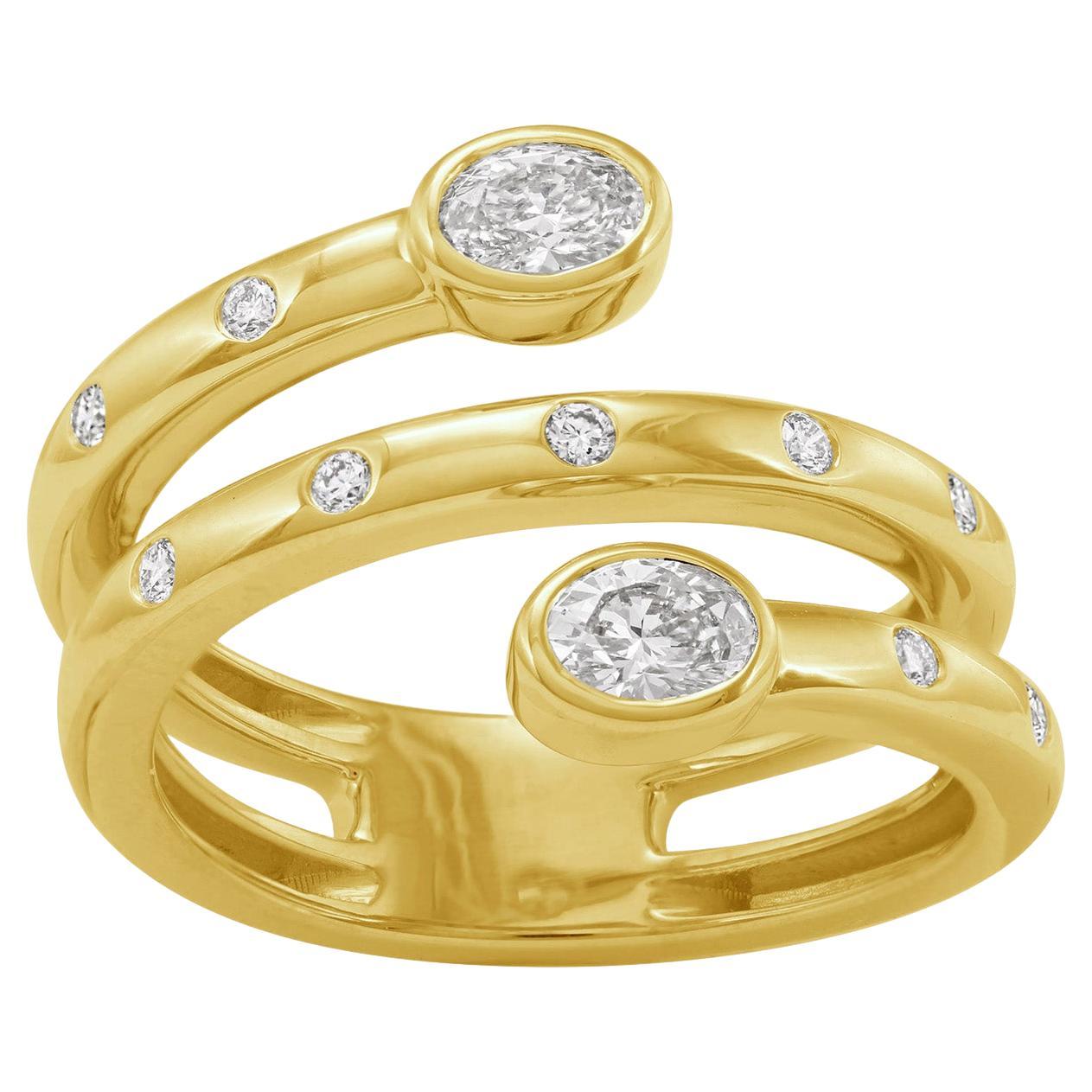 Spiral Shaped 14k Yellow Gold Ring WIth Diamonds