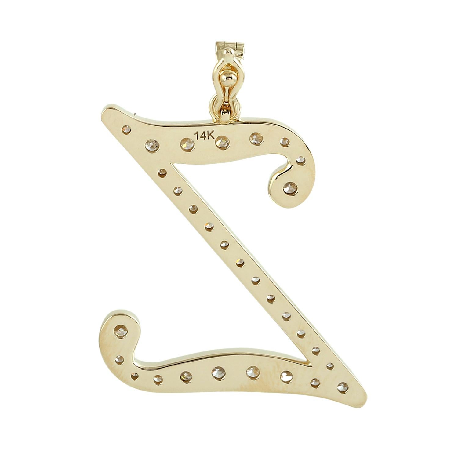 Art Déco Ciondolo alfabeto con lettera iniziale Z e diamanti in oro giallo 14k in vendita