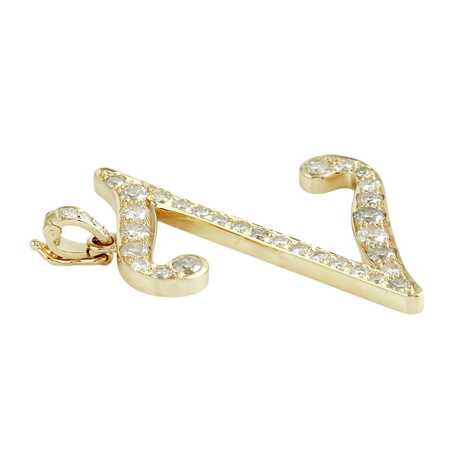 Taglio misto Ciondolo alfabeto con lettera iniziale Z e diamanti in oro giallo 14k in vendita
