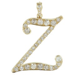 Ciondolo alfabeto con lettera iniziale Z e diamanti in oro giallo 14k
