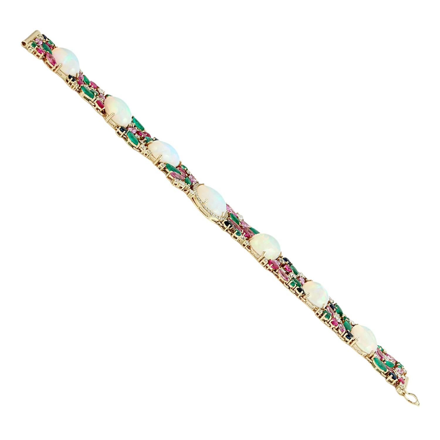 Art Déco Bracciale multi e gemma in opale etiope con diamanti in oro 14 ct. in vendita