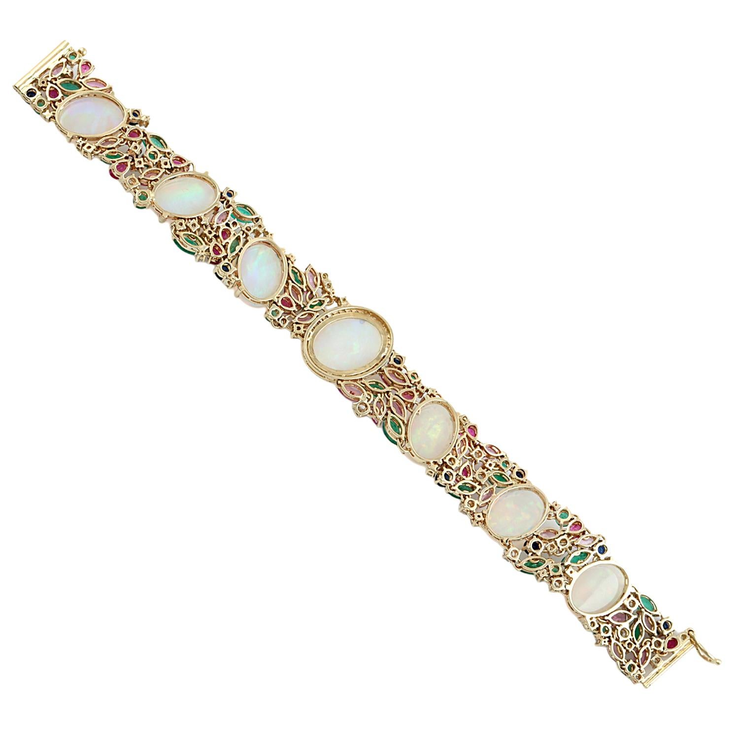 Taglio misto Bracciale multi e gemma in opale etiope con diamanti in oro 14 ct. in vendita