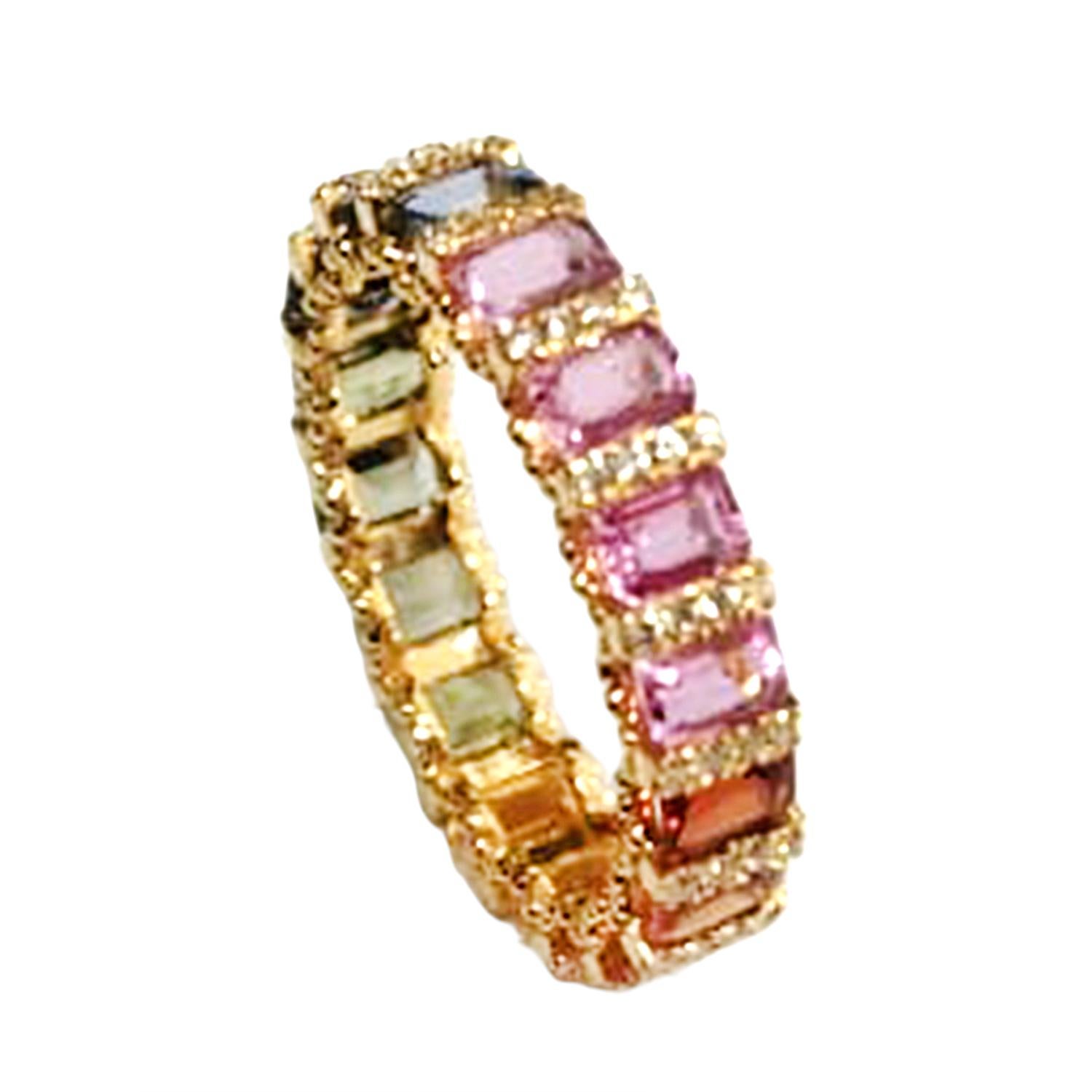 Taille mixte Bague d'éternité en or jaune 18k avec saphirs multiples et diamants en vente