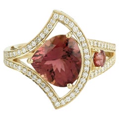 Bague cocktail en or jaune 14k avec tourmaline rose et diamants