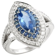 Marquise Shaped Ceylon Blue Sapphire Cocktail Ring With Pave Sapphire & Diamond