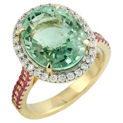 Mint Tourmaline Cocktail Ring With Pink Sapphire & Pave Diamond In 14k Gold