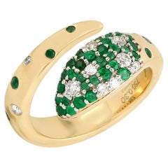 Zambian Emerald & Diamond Snake Ring Made In 18k Yellow Gold