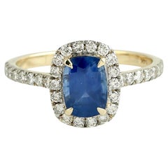 Ceylon Blue Sapphire Cocktail Ring With Pave Diamonds Made In 14k Yellow Gold