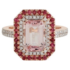 Anello Cocktail con Tormalina Rosa Accentuata e Pave Diamonds in Oro Rosa 14k