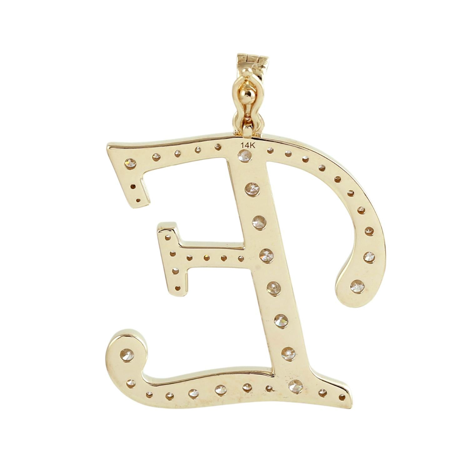Initial E Buchstabe Alphabet Anhänger mit Diamanten in 14k Gelbgold gemacht (Art déco) im Angebot