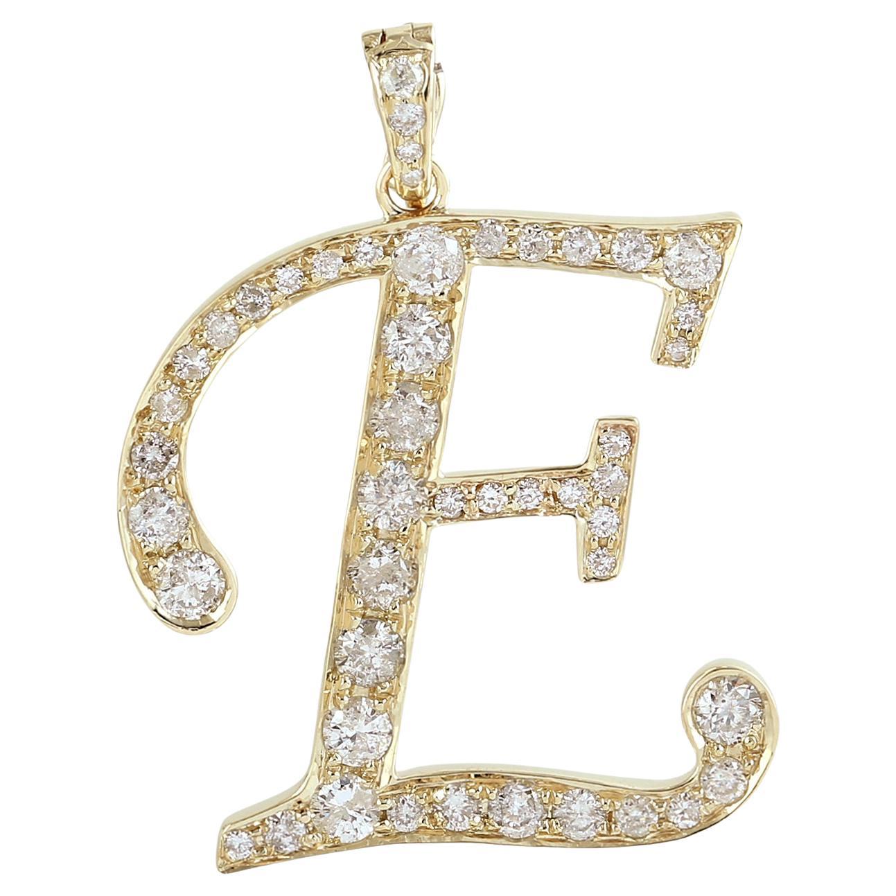 Initial E Buchstabe Alphabet Anhänger mit Diamanten in 14k Gelbgold gemacht im Angebot