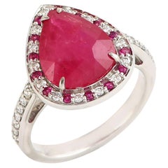 Pear Shaped Mozambique Ruby Cocktail Ring With Pave Diamonds in 14k White Gold