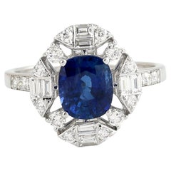 Cushion Shaped Ceylon Blue Sapphire Ring With Diamonds In 18k White Gold